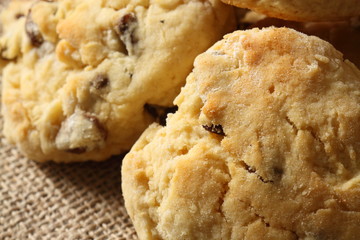 Scones hessian / Homemade scones on a hessian background