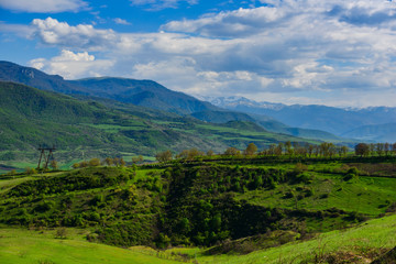 Fototapeta na wymiar Amazing spring landscape with snowy mountains, Tavush, Armenia
