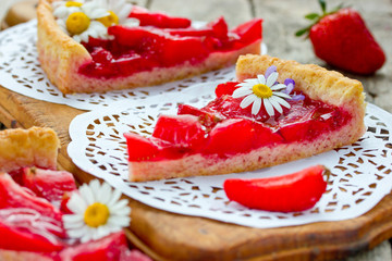 Summer tart with jelly strawberry