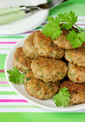 Homemade meatballs with green parsley