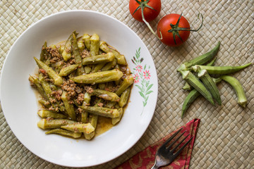 Bamya / Okra / Turkish traditional food with minced meat