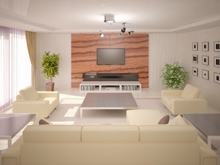 Living room in classic style with a large window.