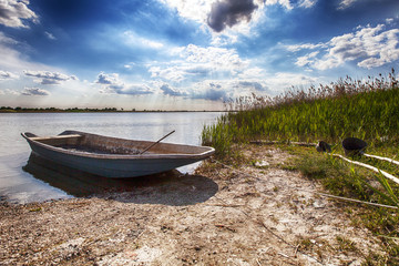 a boat on the river in nature