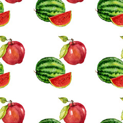 Watercolor seamless pattern with fruits