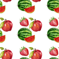 Watercolor seamless pattern with fruits