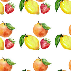 Watercolor seamless pattern with fruits