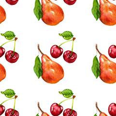 Watercolor seamless pattern with fruits