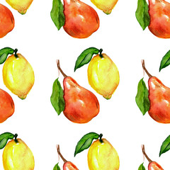 Watercolor seamless pattern with fruits