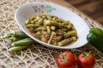 Bamya / Okra / Turkish traditional food with minced meat