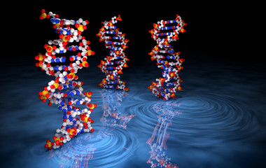 3D Rendering of DNA Molecules on Blue Surface