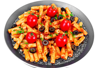 Pasta with Tomato Ketchup Sauce, Green Onions and Cheese