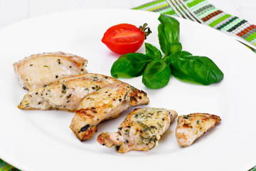 Grilled Chicken Fillet with Pepper, Basil and Tomato
