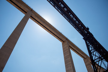 Fototapeta premium The old, designed by Gustave Eiffel, and the new Hacho Bridge, Andalusia