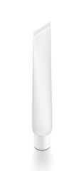 White vertical cosmetic cream tube from top side far angle.