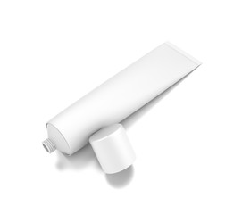 White horizontal cosmetic cream tube from top front closeup angle.