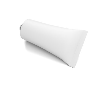 White horizontal cosmetic cream tube from top front angle.