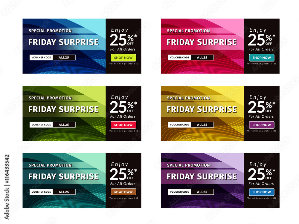 Wall mural multipurpose banner design in 6 different color themes.