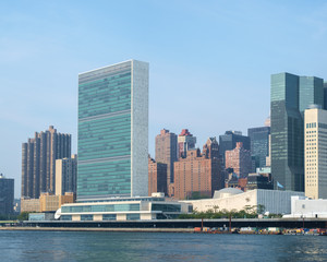 UN United Nations headquarters complex as seen from Roosevelt Is