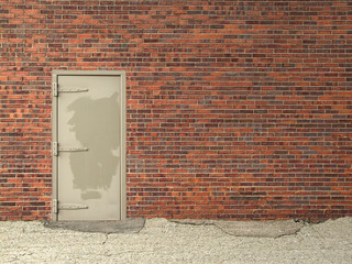 metal door and brick wall weathered background for text horizontal