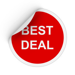 Best Deal Text Red Circle Sticker with Peeling Corner 3D Illustration