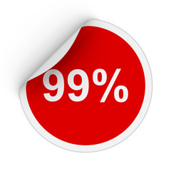 99% - Ninety Nine Percent Red Circle Sticker with Peeling Corner 3D Illustration
