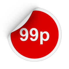 99p - Ninety Nine Pence Red Circle Sticker with Peeling Corner 3D Illustration