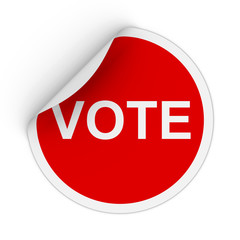 Vote Text Red Circle Sticker with Peeling Corner 3D Illustration