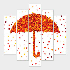 Autumn module fresh banners with umbrella of maple leaves. Creative design for different projects.