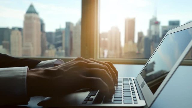 young successful business man. professional communication. computer screen