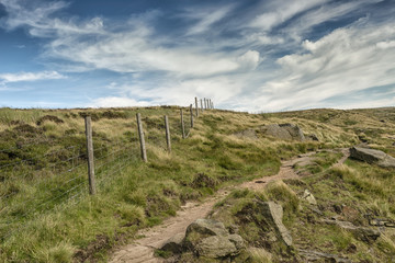 Fototapeta premium Magnificent landscape of rock formations and moorland at Stanage Edge in the Peak District in Derbyshire, a stunning area of great natural beauty covering 555 square miles across central England