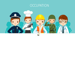 Man, People With Different Occupations Set On Banner, Profession, Avatar, Worker, Job, Duty
