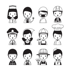 People Occupations Icons Set, Monochrome, Profession, Avatar, Worker, Job, Duty