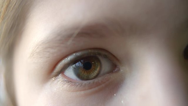 Close Up Of A Young Girl’s Eye Moving, Blinking And Smiling