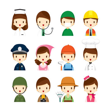 People Occupations Icons Set, Profession, Avatar, Worker, Job, Duty