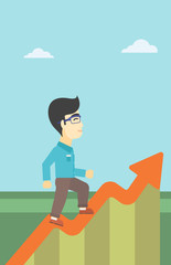 Obraz premium Businessman running along the growth graph.