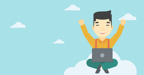 Man on cloud with laptop vector illustration.