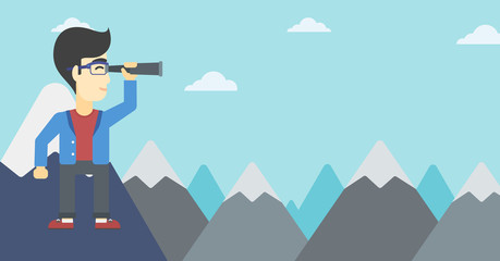 Businessman looking through spyglass.