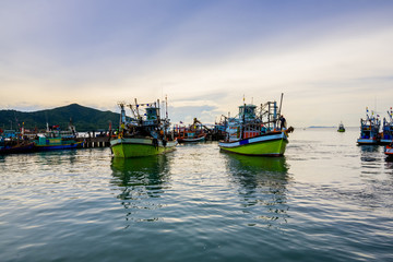 Fishing boat is out fishing. Fishermen is a career that has been popular in the seaside city of Thailand.