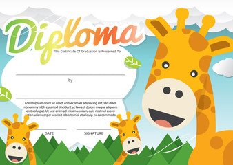 Kids Diploma Certificate Template Vector Illustration.