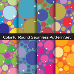 Seamless Colorful Circles Pattern Set Of 8 Vector Illustration.