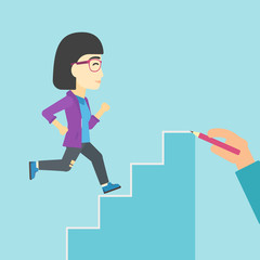 Businesswoman running upstairs vector illustration