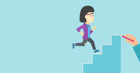 Businesswoman running upstairs vector illustration