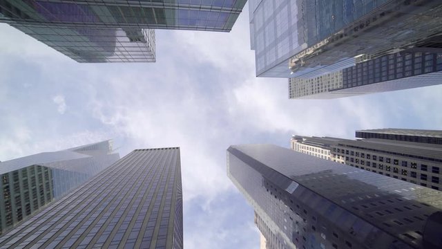 POV view of skyscraper buildings in the city. modern financial business district