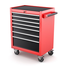 Red tool cabinets on white background