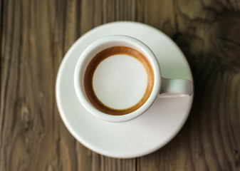 Coffee espresso top view on wood table