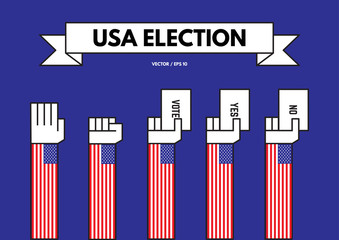 Voter's hands with american flag sleeve hold up in the air with voting ballots