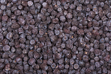 Dried blueberries in plate, close up