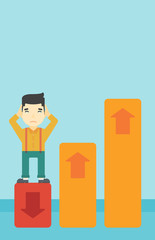 Bankrupt standing on chart going down.