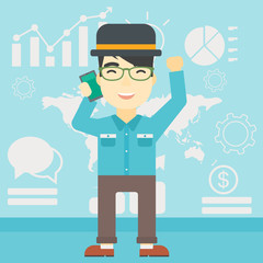 Businessman celebrating business success.