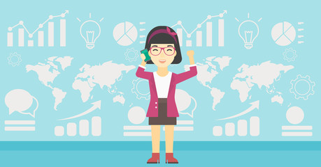 Businesswoman celebrating business success.